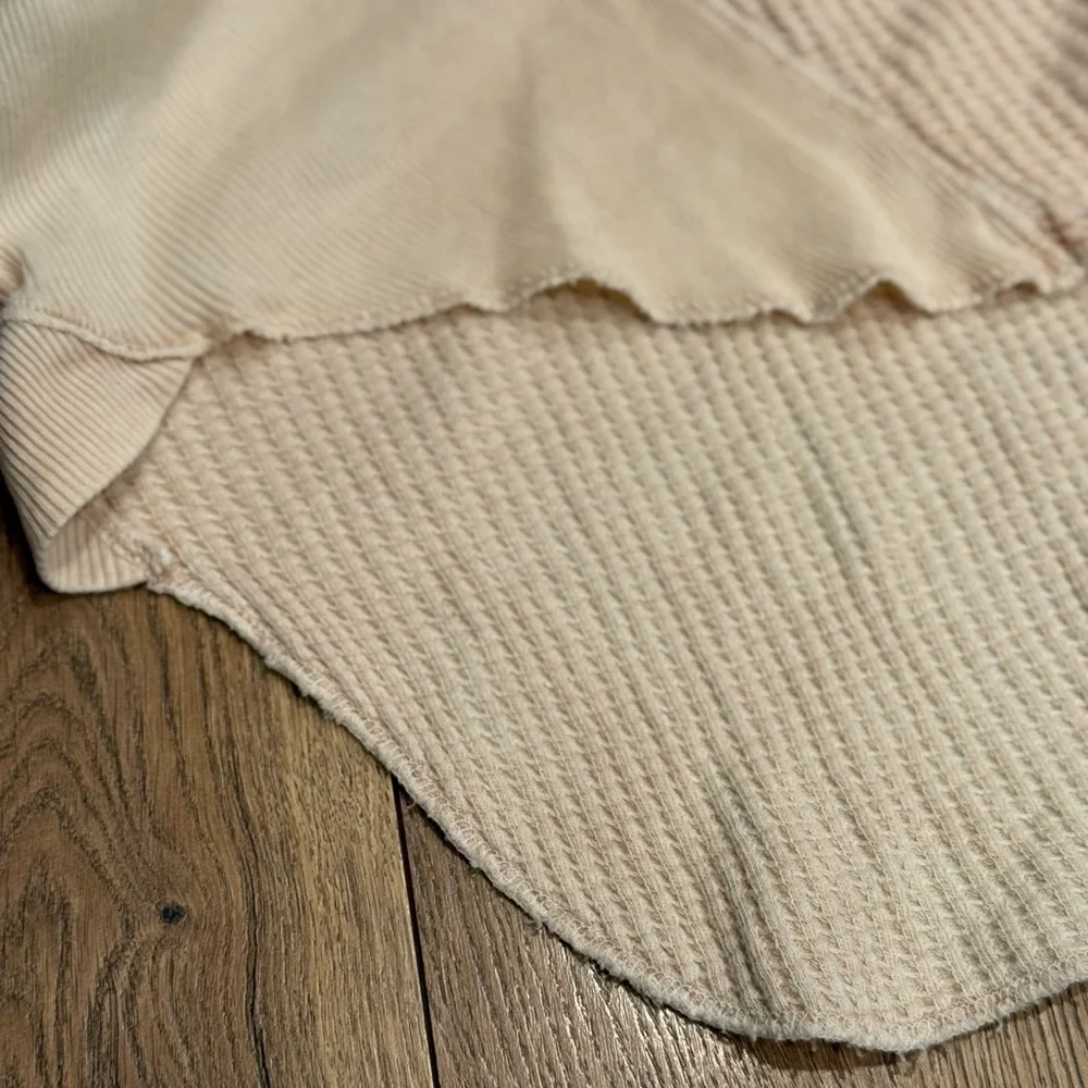 Free People One Scout Jacket Shacket Waffle Thermal Knit Slouchy Nude Sand - Picture 14 of 16